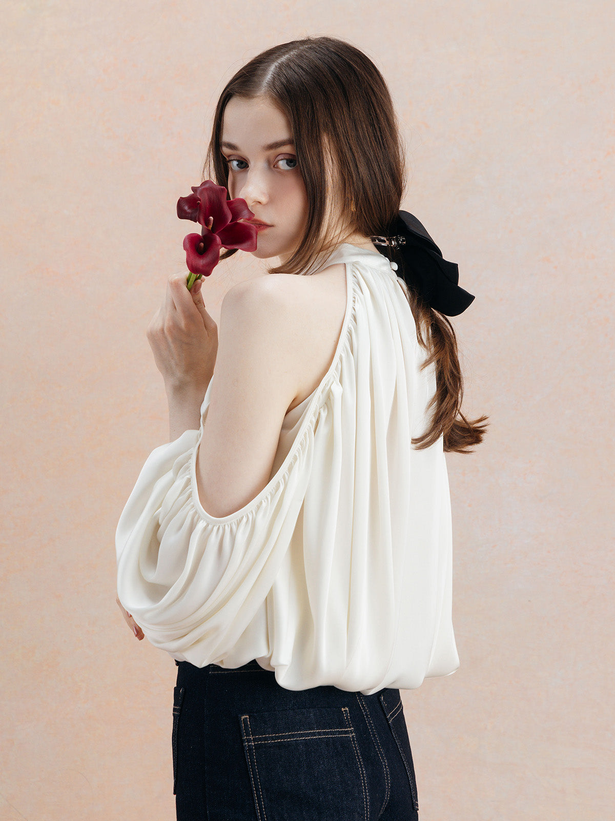 DRAPE SATIN BLOUSE