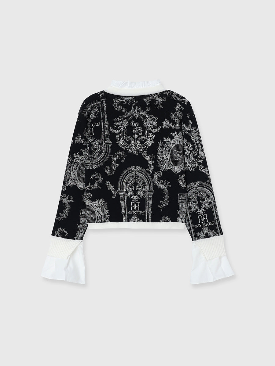 ATTACHED COLLAR JOUY CARDIGAN