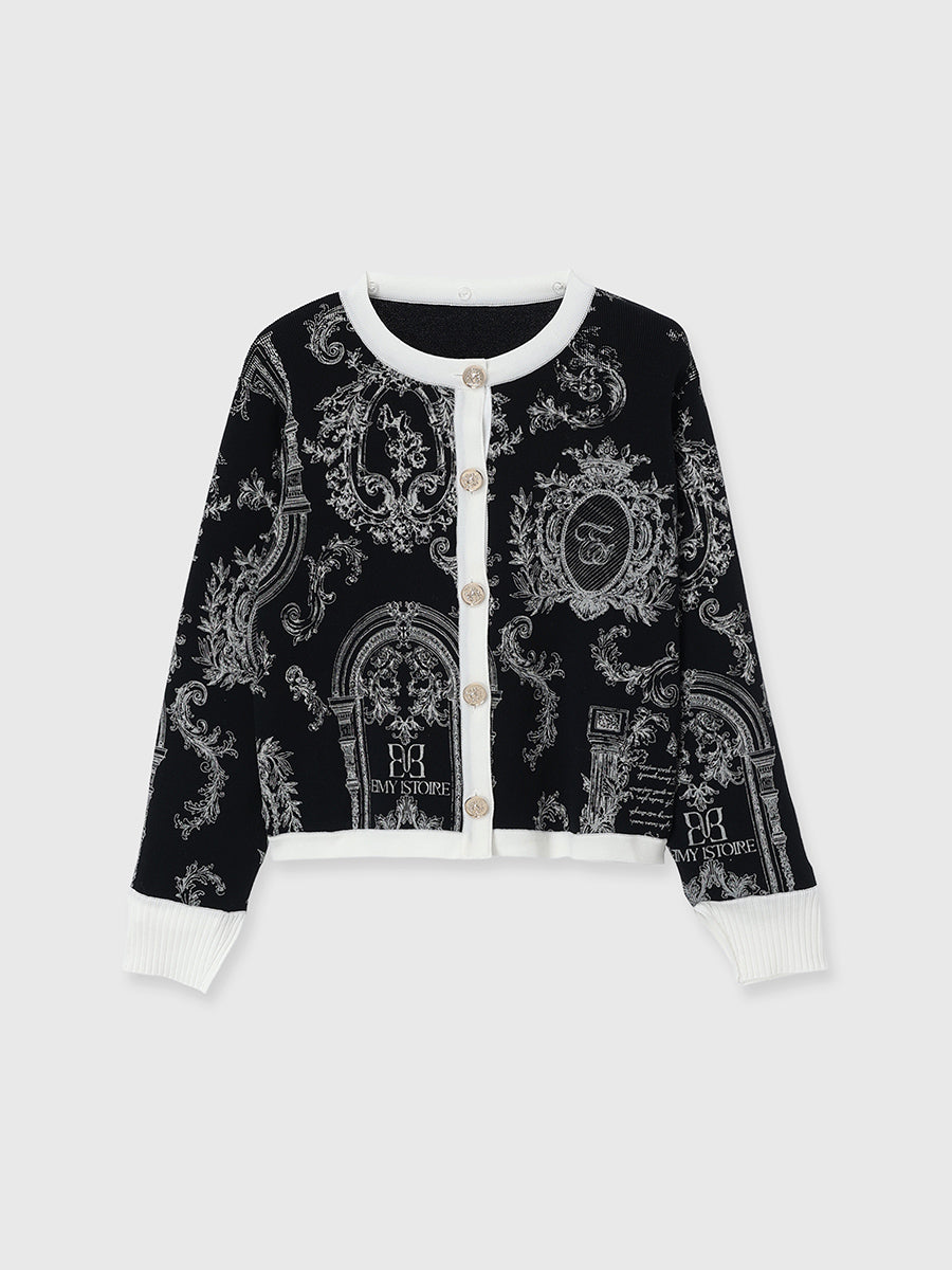 ATTACHED COLLAR JOUY CARDIGAN