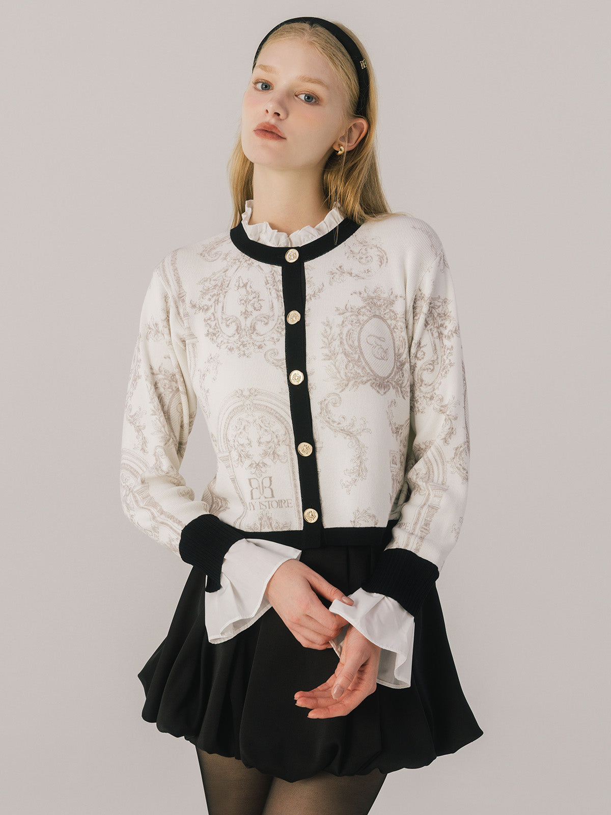 ATTACHED COLLAR JOUY CARDIGAN