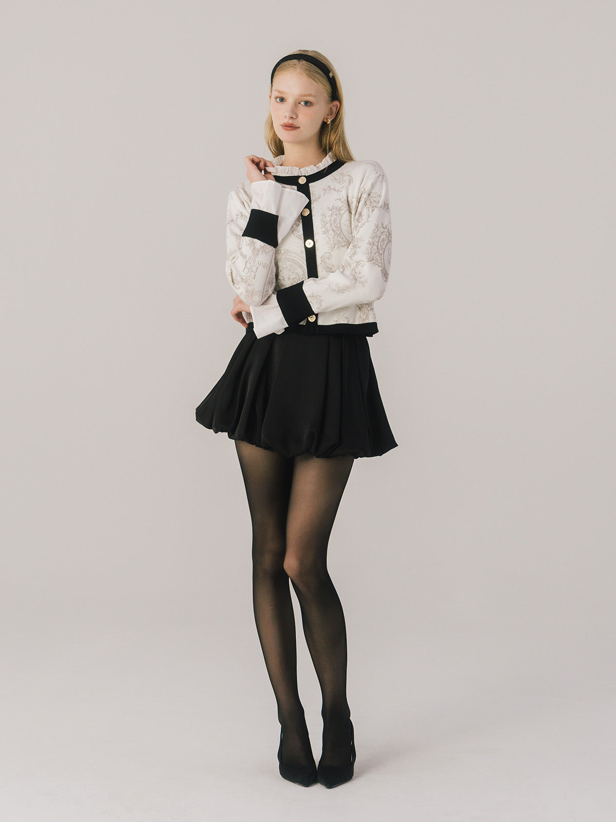 ATTACHED COLLAR JOUY CARDIGAN