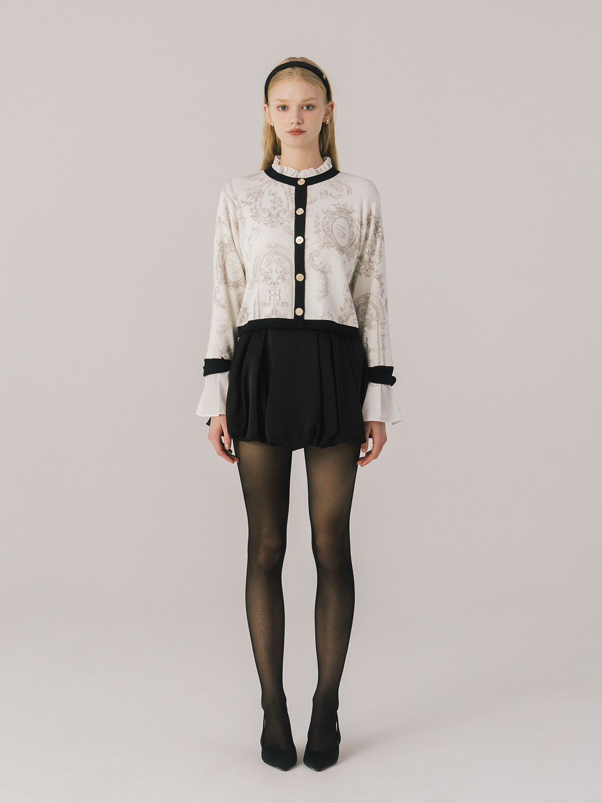 ATTACHED COLLAR JOUY CARDIGAN