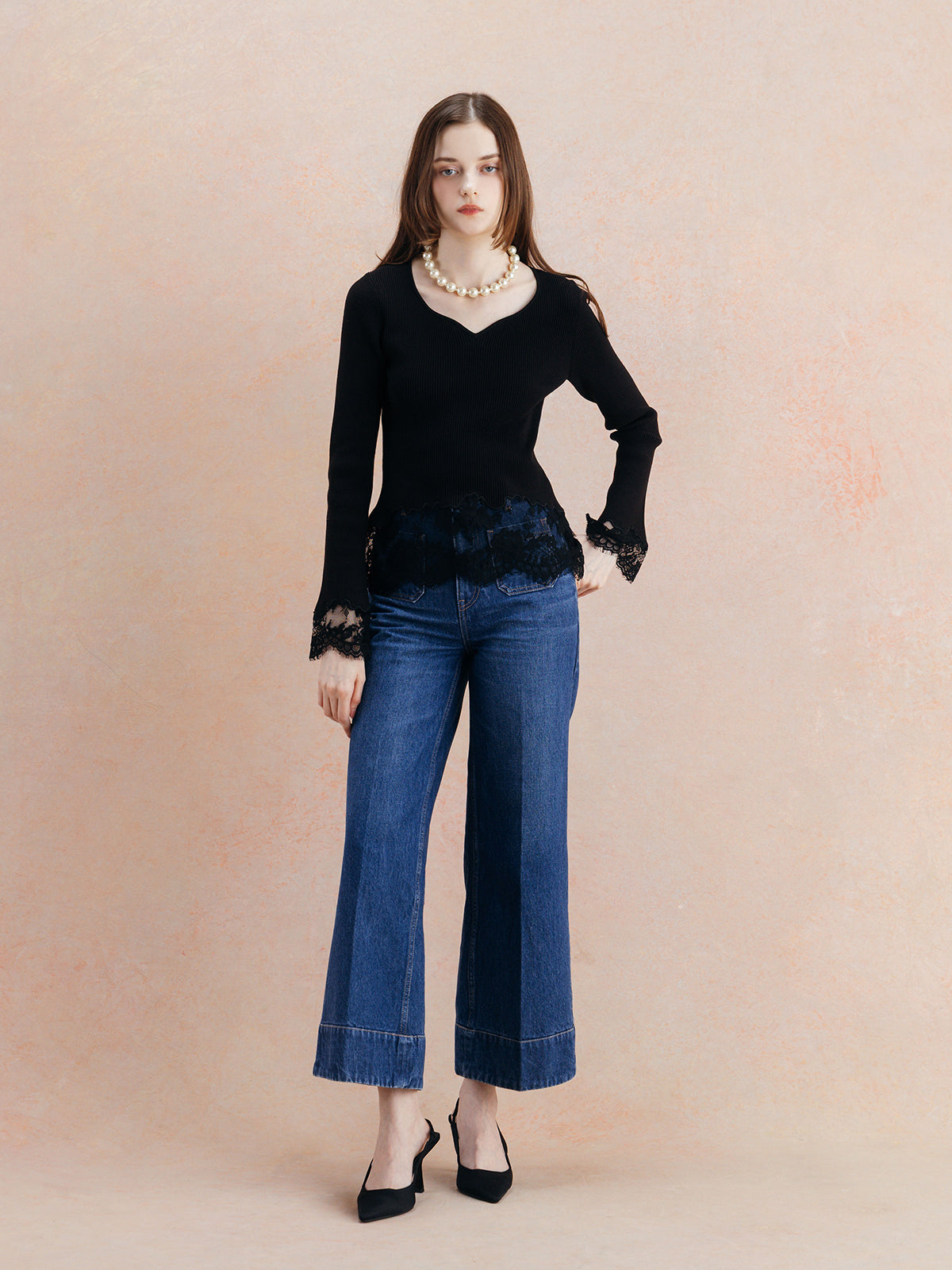 LACE TRIM KNIT TOPS