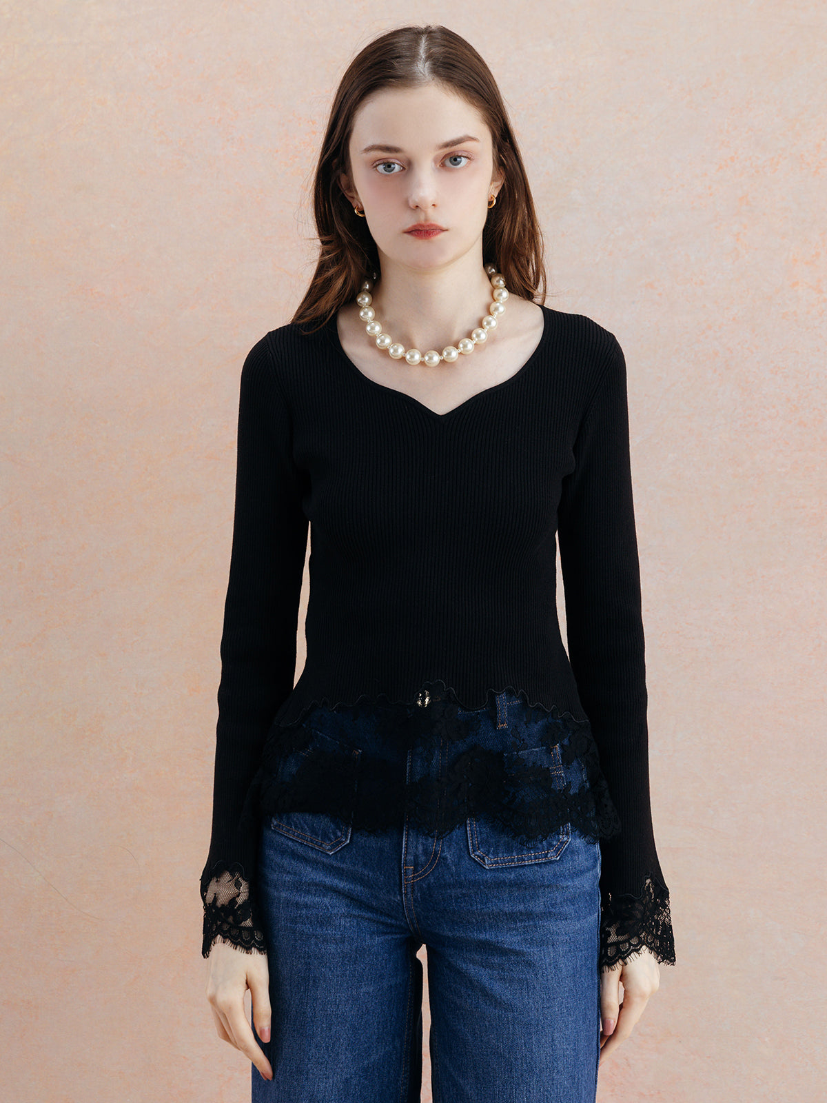 LACE TRIM KNIT TOPS