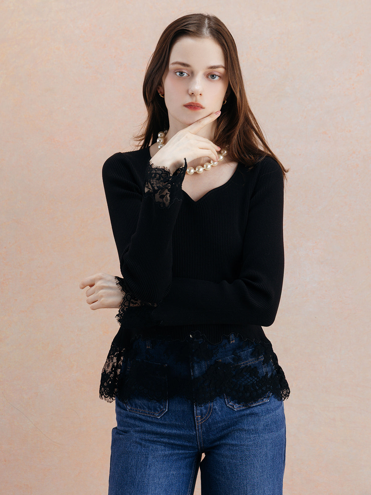 LACE TRIM KNIT TOPS
