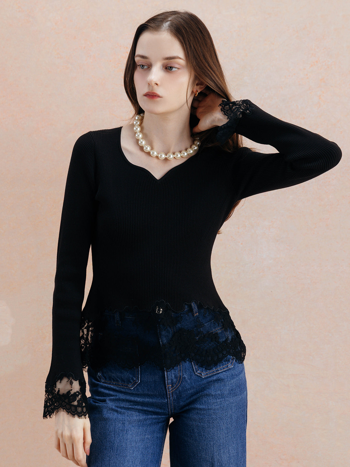 LACE TRIM KNIT TOPS