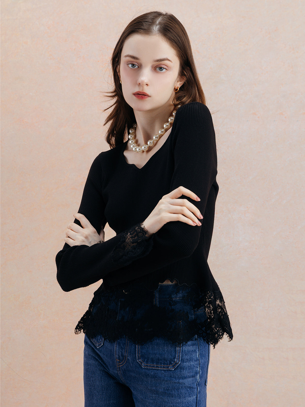 LACE TRIM KNIT TOPS
