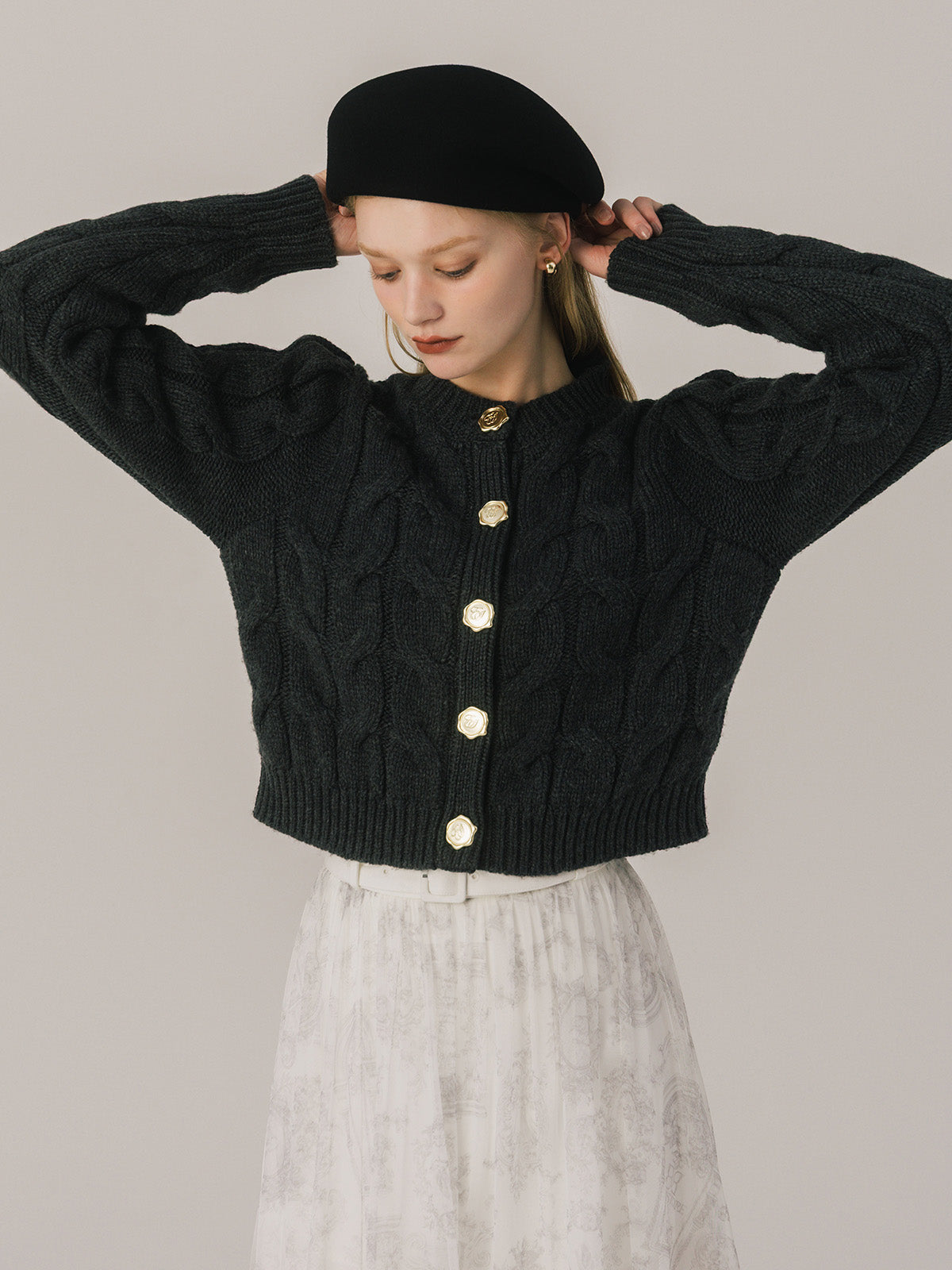 LETTER CABLE CARDIGAN