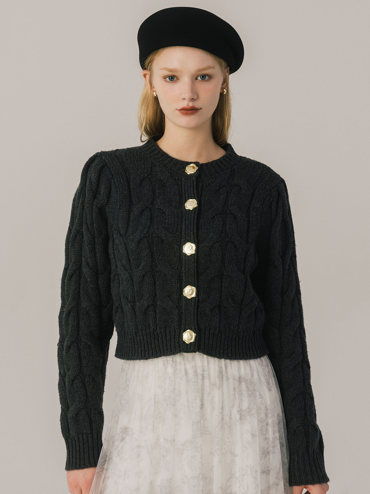 LETTER CABLE CARDIGAN
