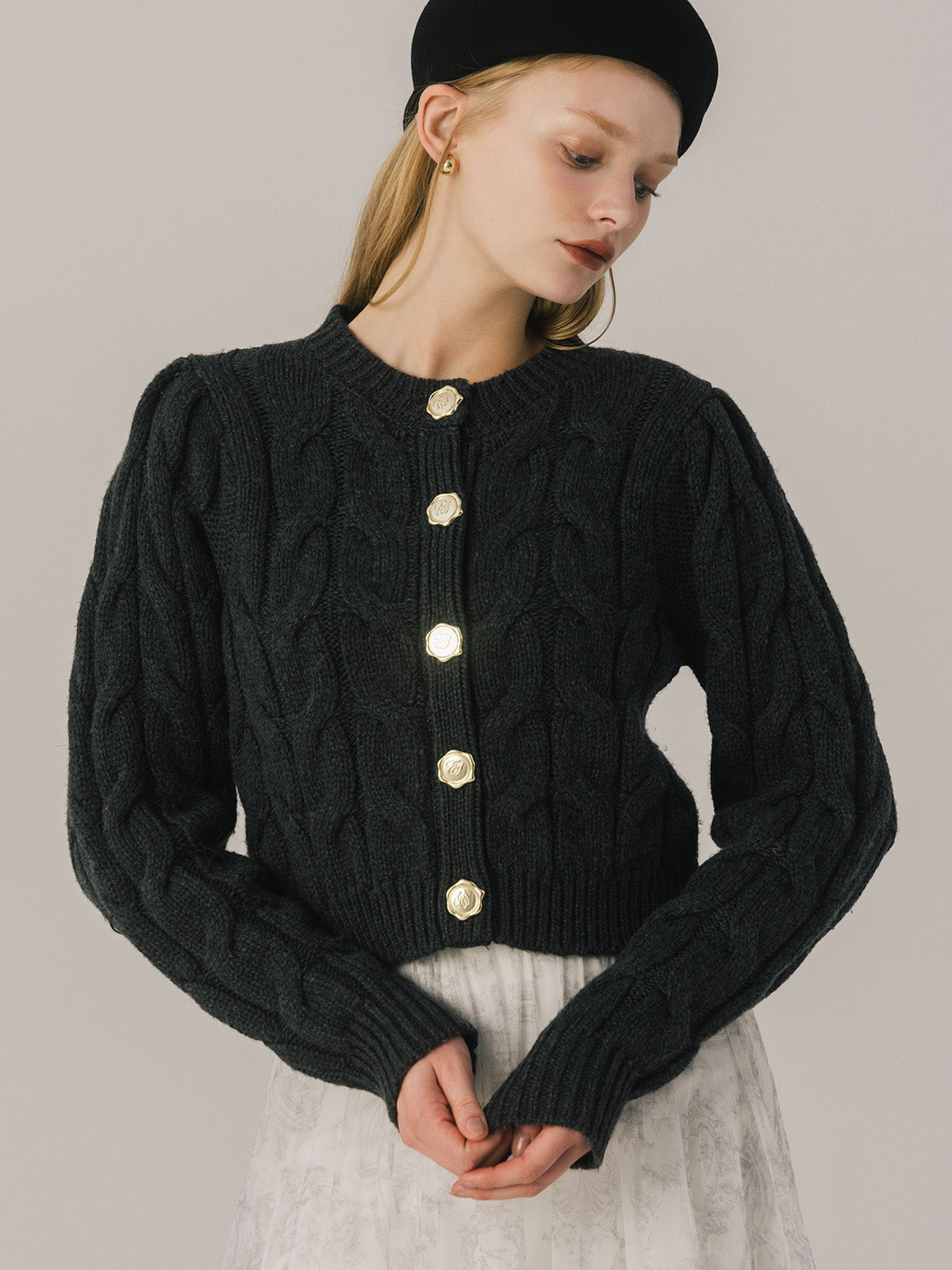 LETTER CABLE CARDIGAN