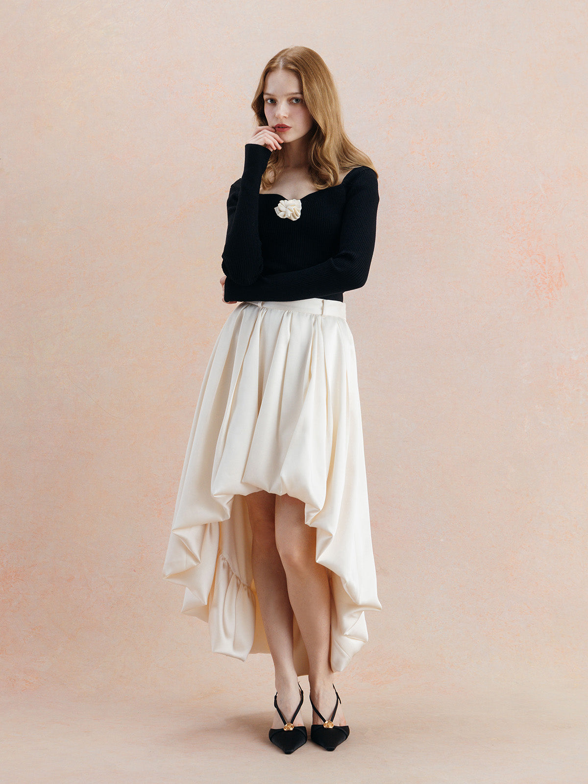 SATIN GATHERED FLARE SKIRT