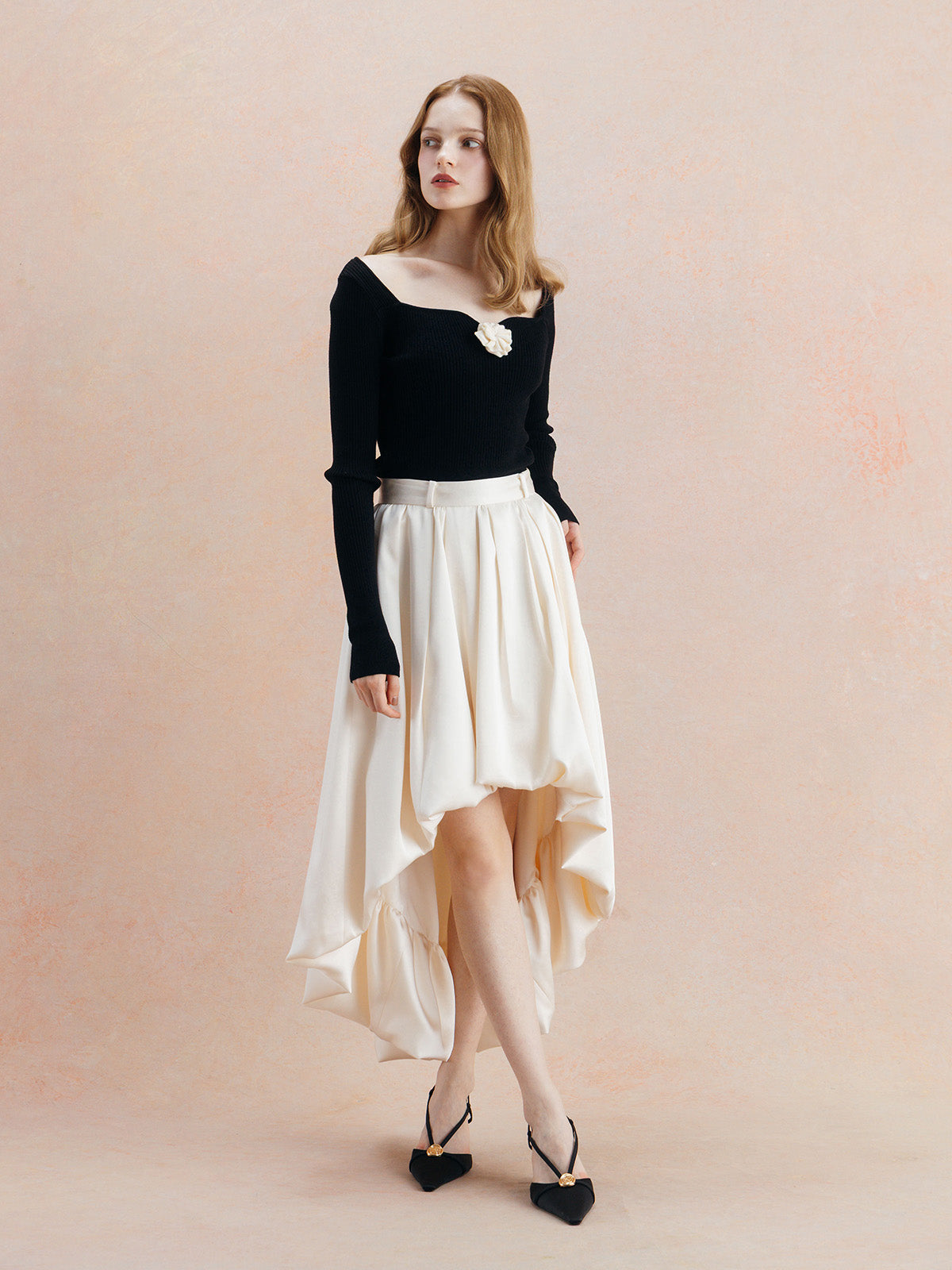 SATIN GATHERED FLARE SKIRT