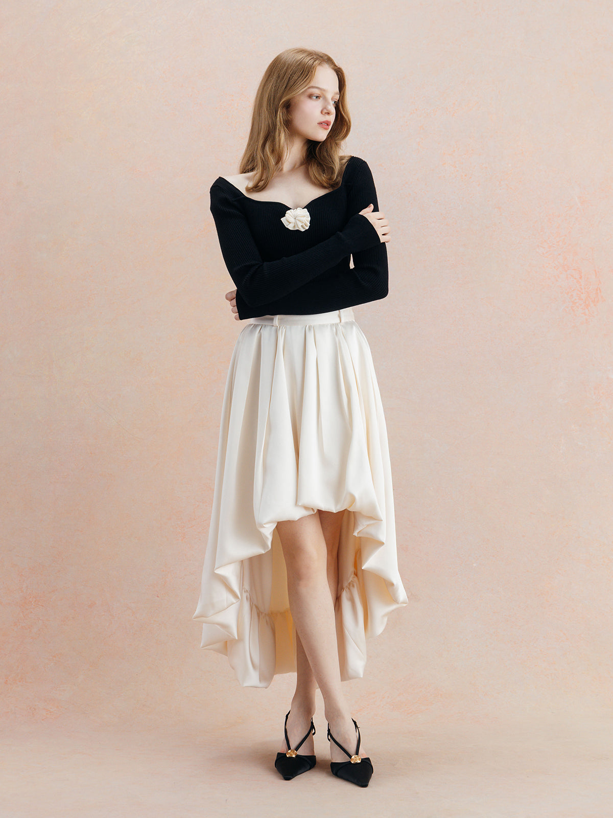 SATIN GATHERED FLARE SKIRT