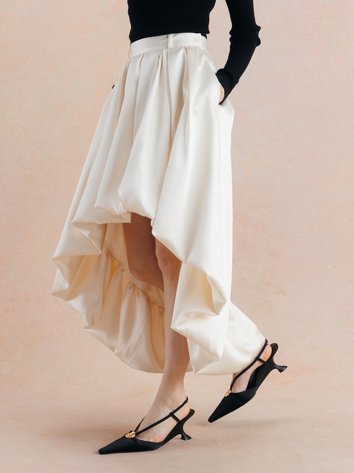 SATIN GATHERED FLARE SKIRT