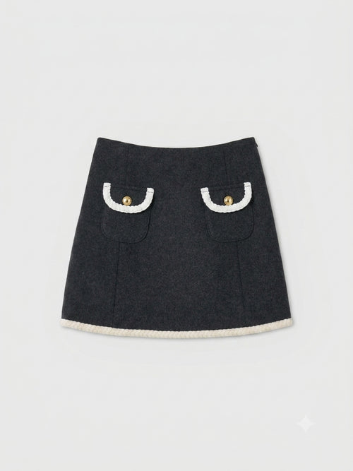 EM GOLD BUTTON WOOL MINI SKIRT