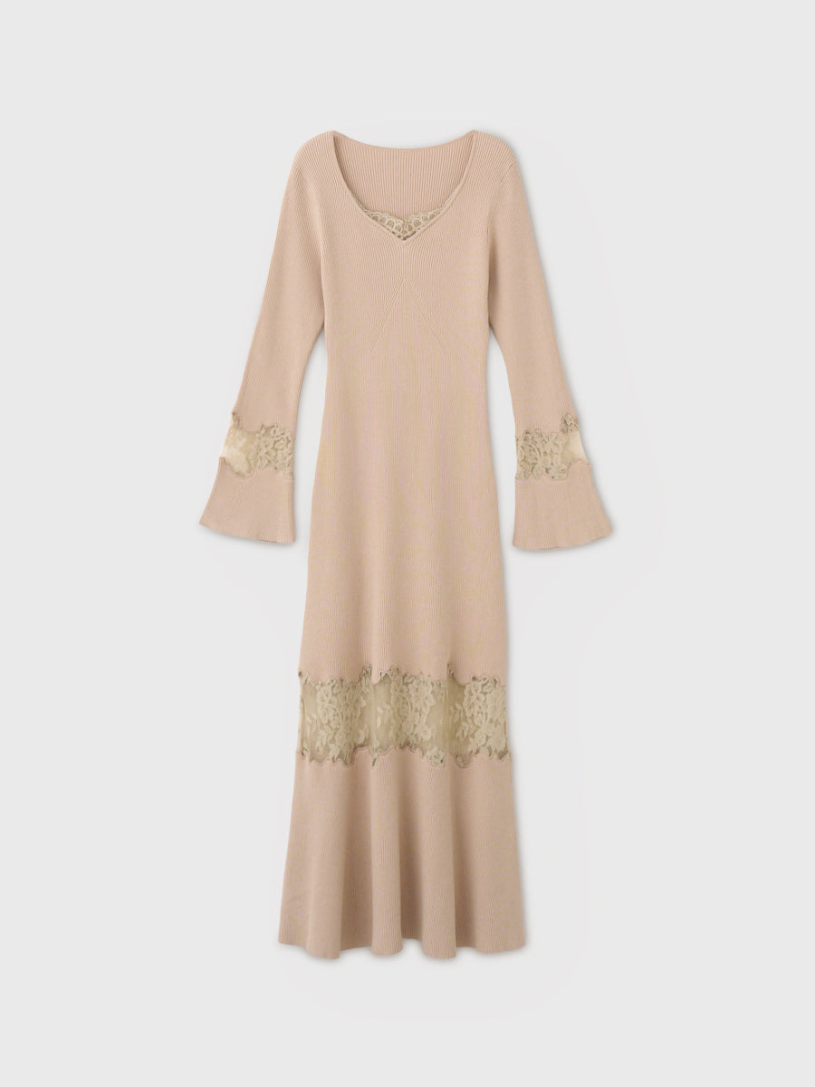 LACE TRIM KNIT DRESS
