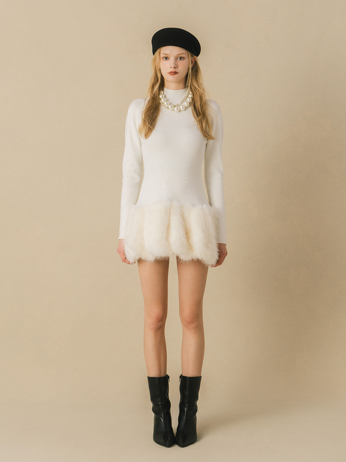 FUR HEM MINI DRESS