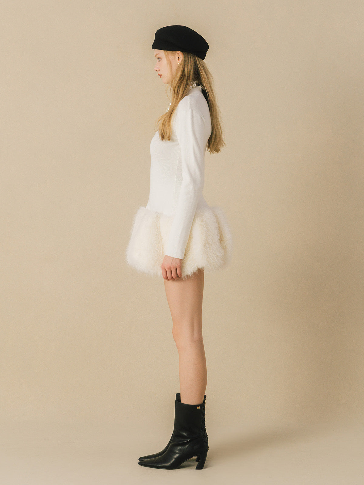 FUR HEM MINI DRESS