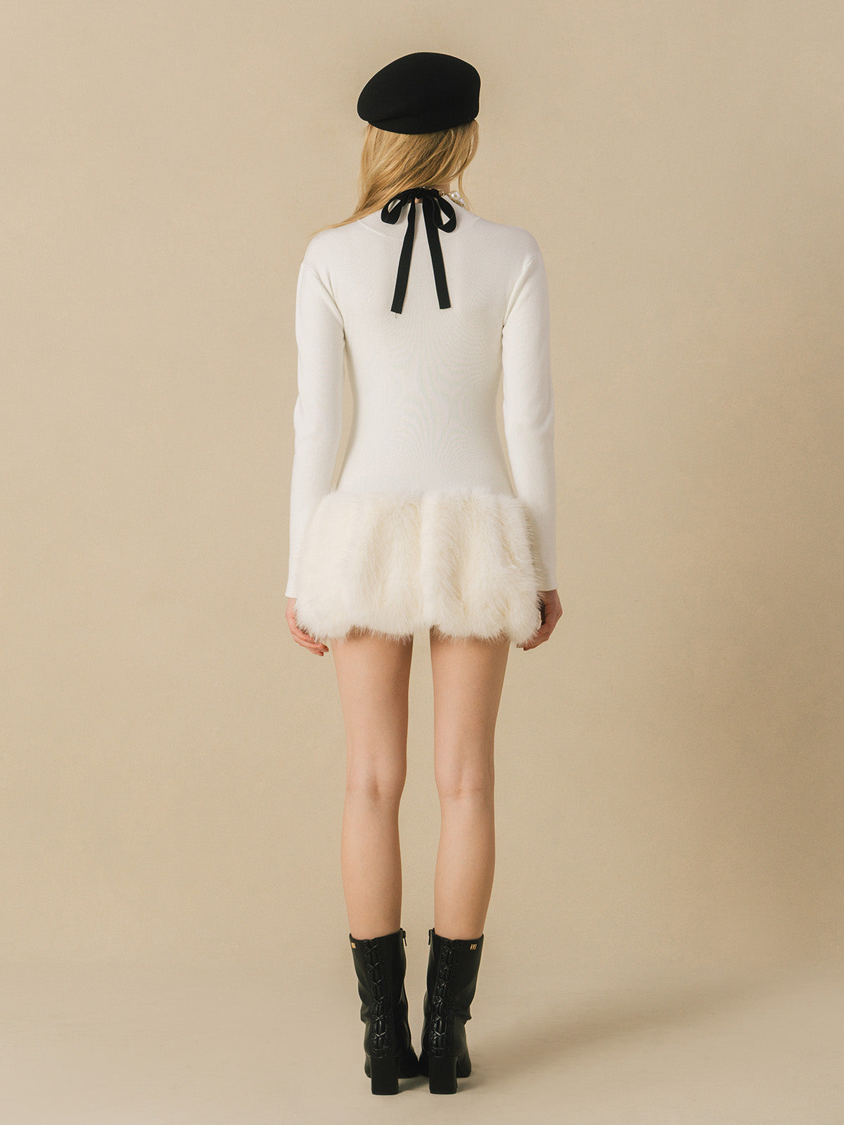 FUR HEM MINI DRESS