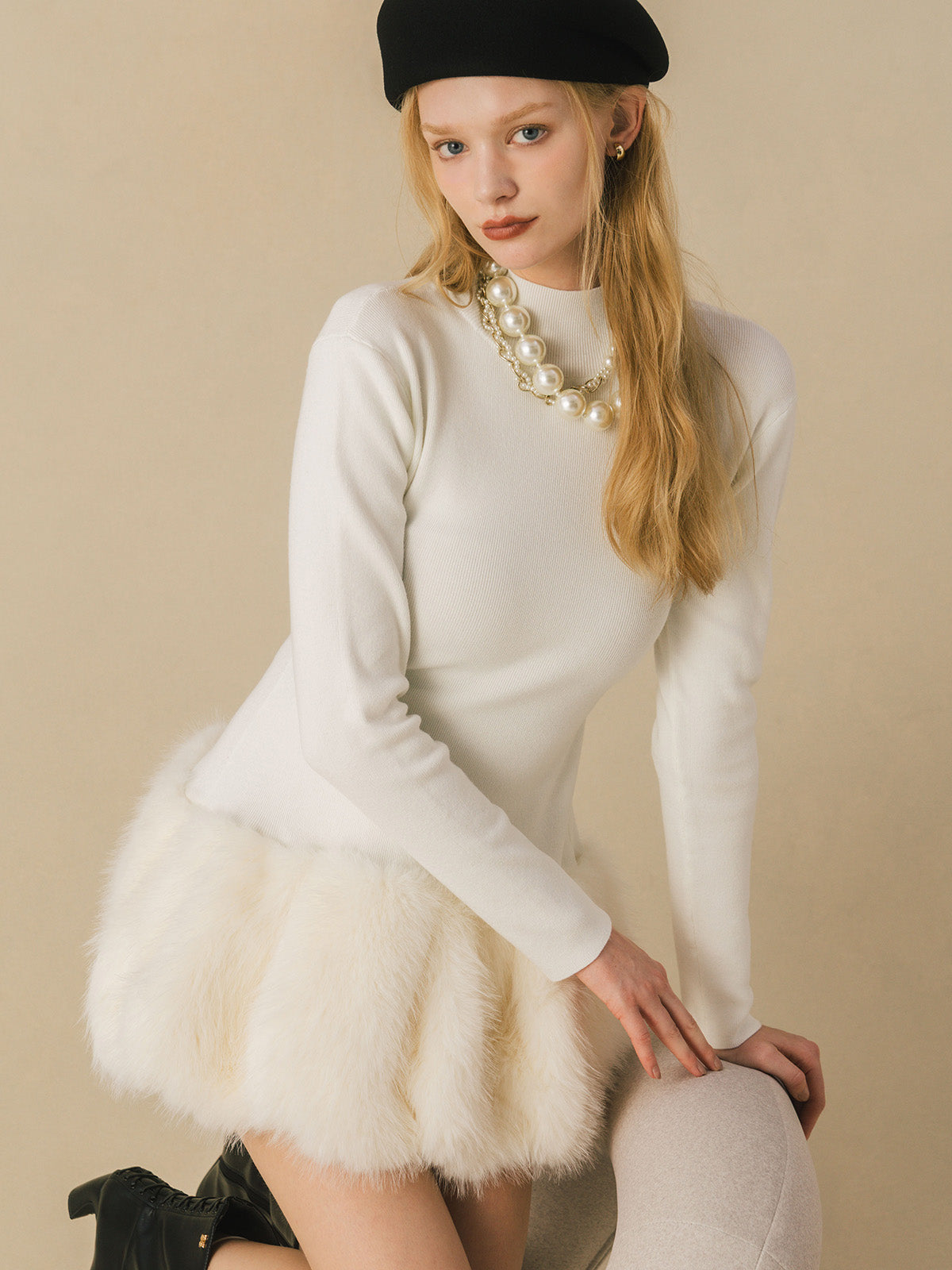 FUR HEM MINI DRESS
