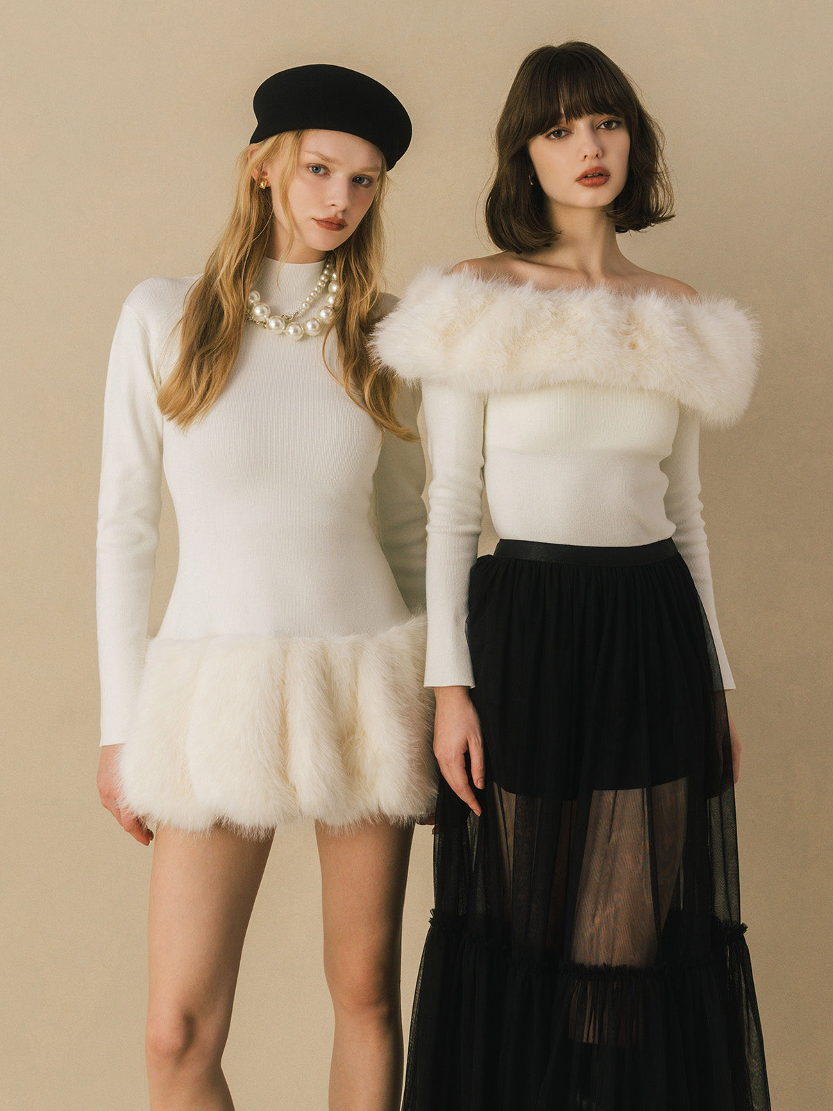 FUR HEM MINI DRESS