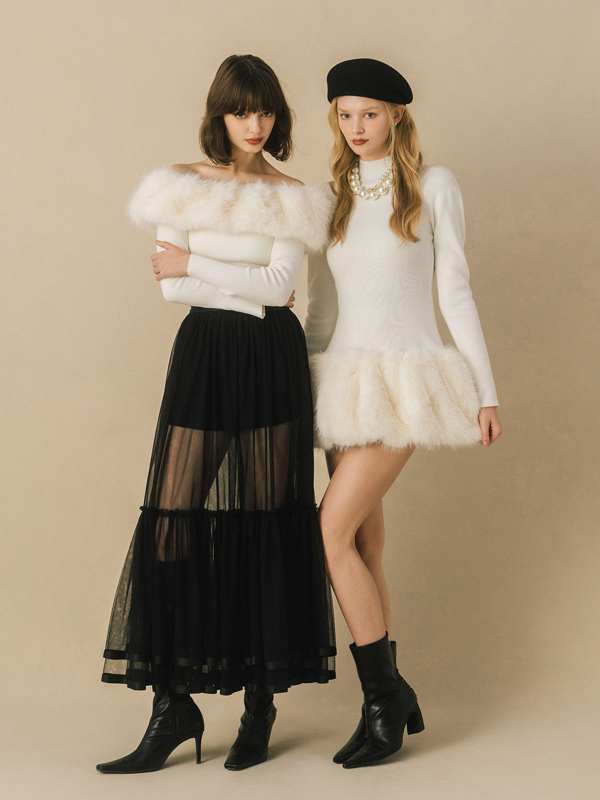 FUR HEM MINI DRESS