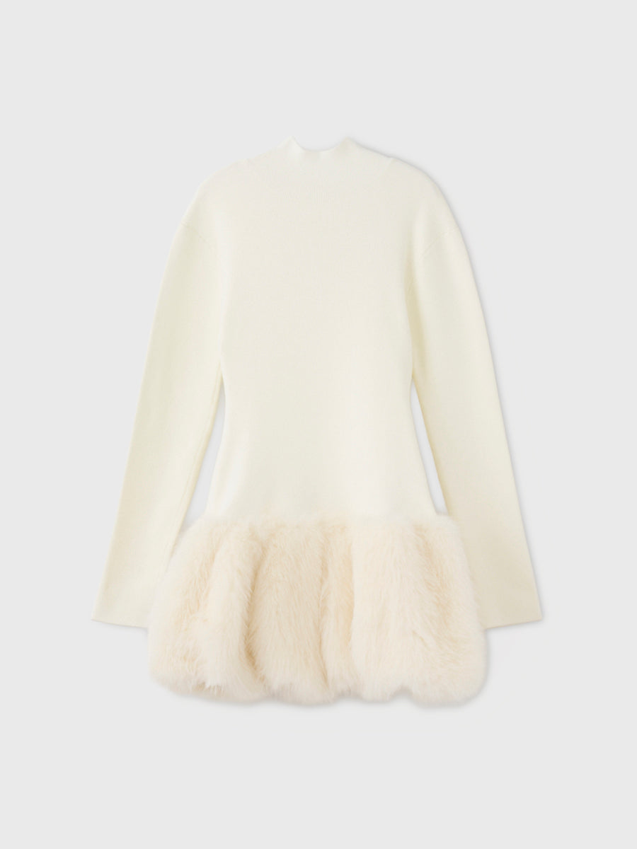 FUR HEM MINI DRESS