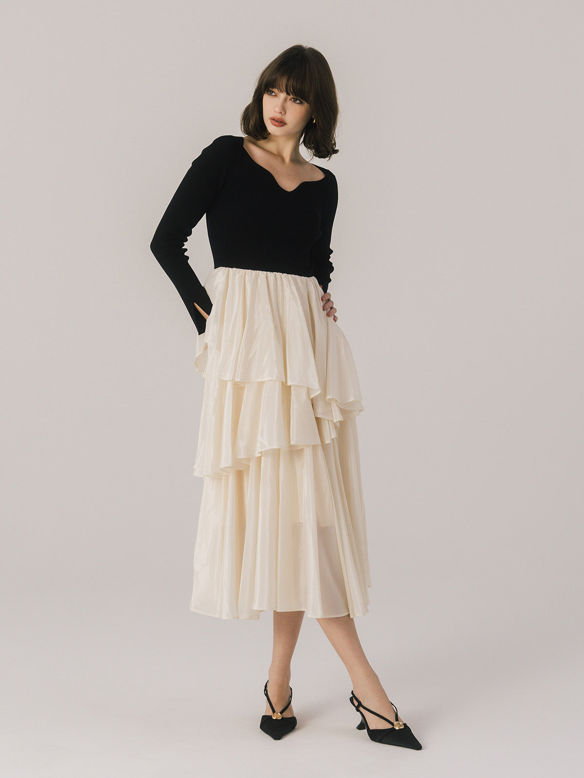 RUFFLE COMBINATION DRESS
