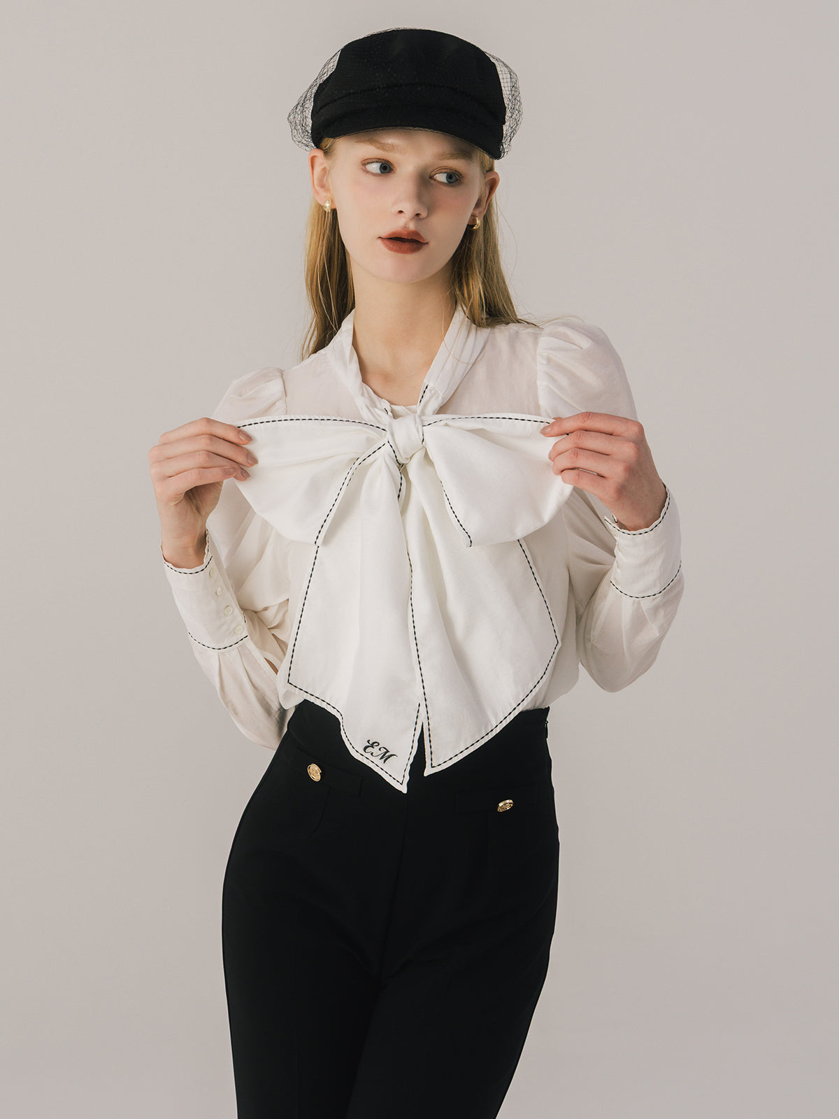 STITCH BOW TIE BLOUSE