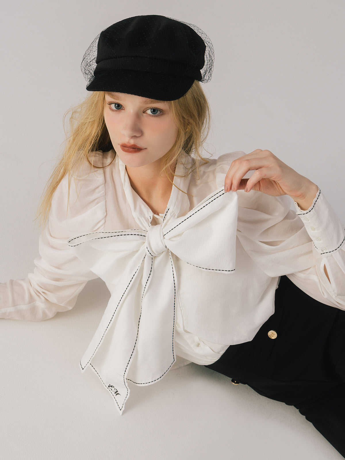STITCH BOW TIE BLOUSE