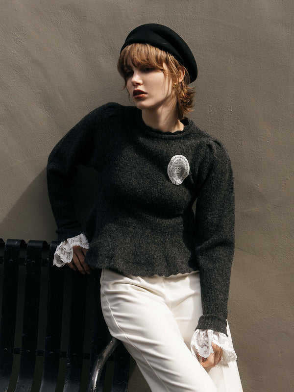 LACE PEPLUM KNIT TOPS