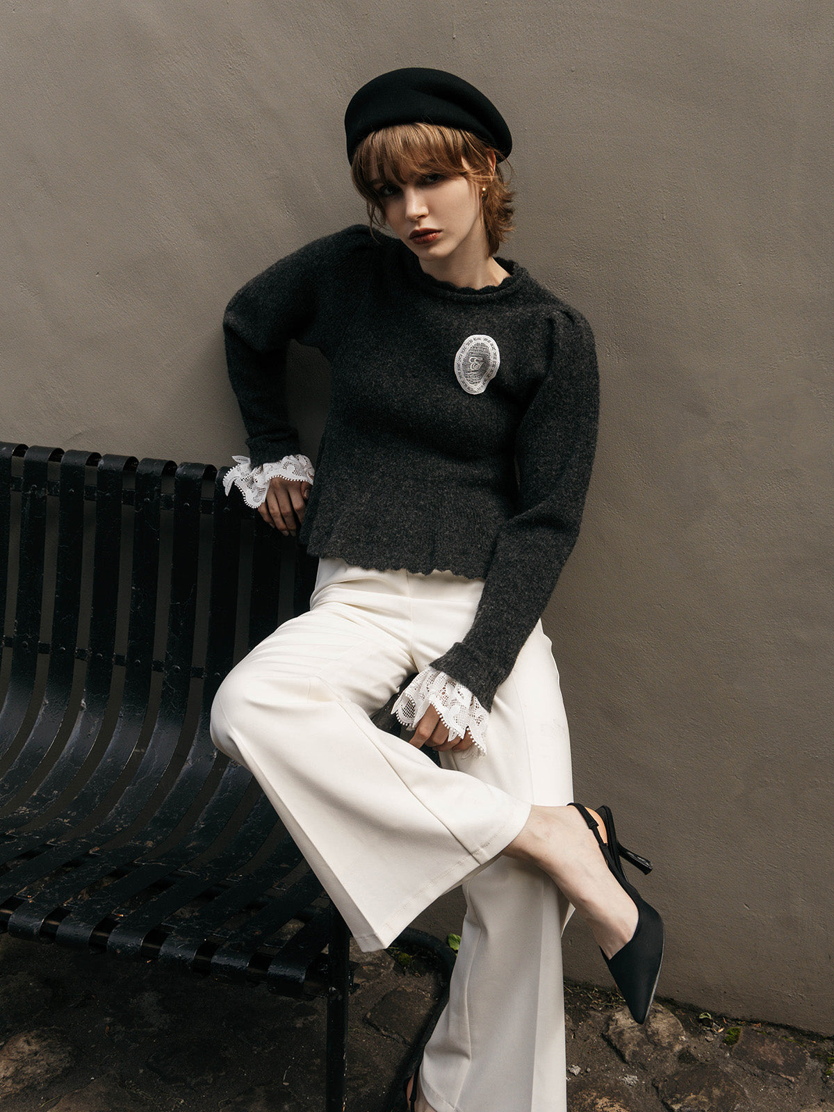 LACE PEPLUM KNIT TOPS