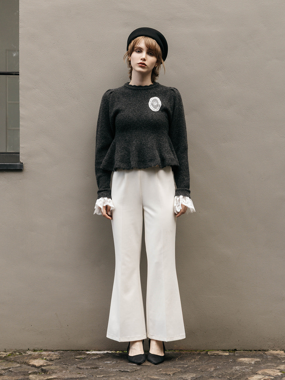 LACE PEPLUM KNIT TOPS