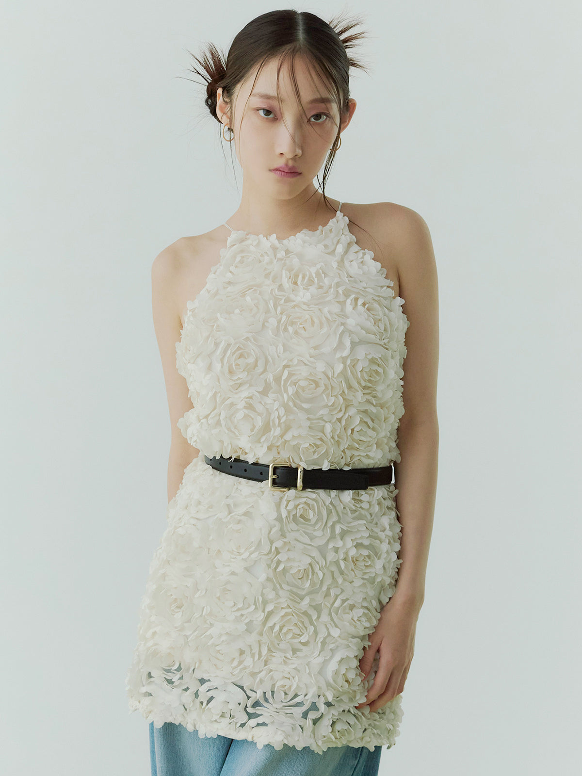 ボリュームフラワーモチーフアメスリワンピース