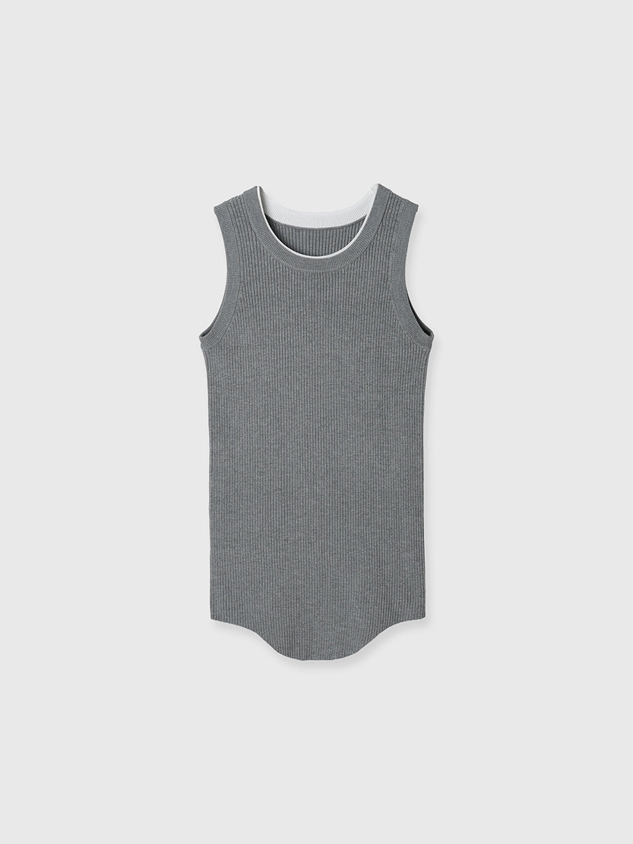 ダブルカラーリブニットタンク