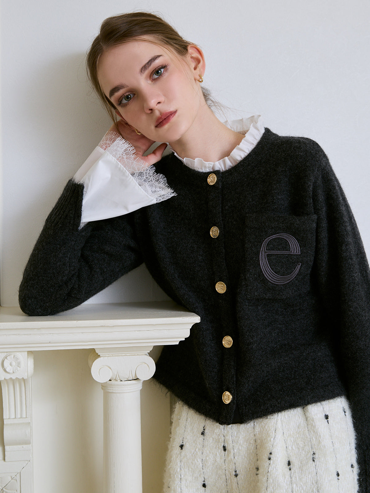 eimyistoire ニットカーディガン 新品 エイミーイストワール EIMY ISTOIRE EIMYロゴバイカラーニット