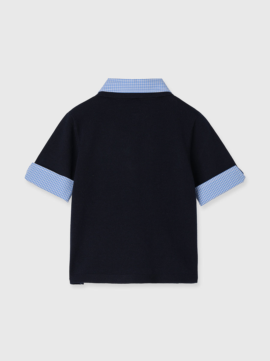 ハーフスリーブダブルカラーニット