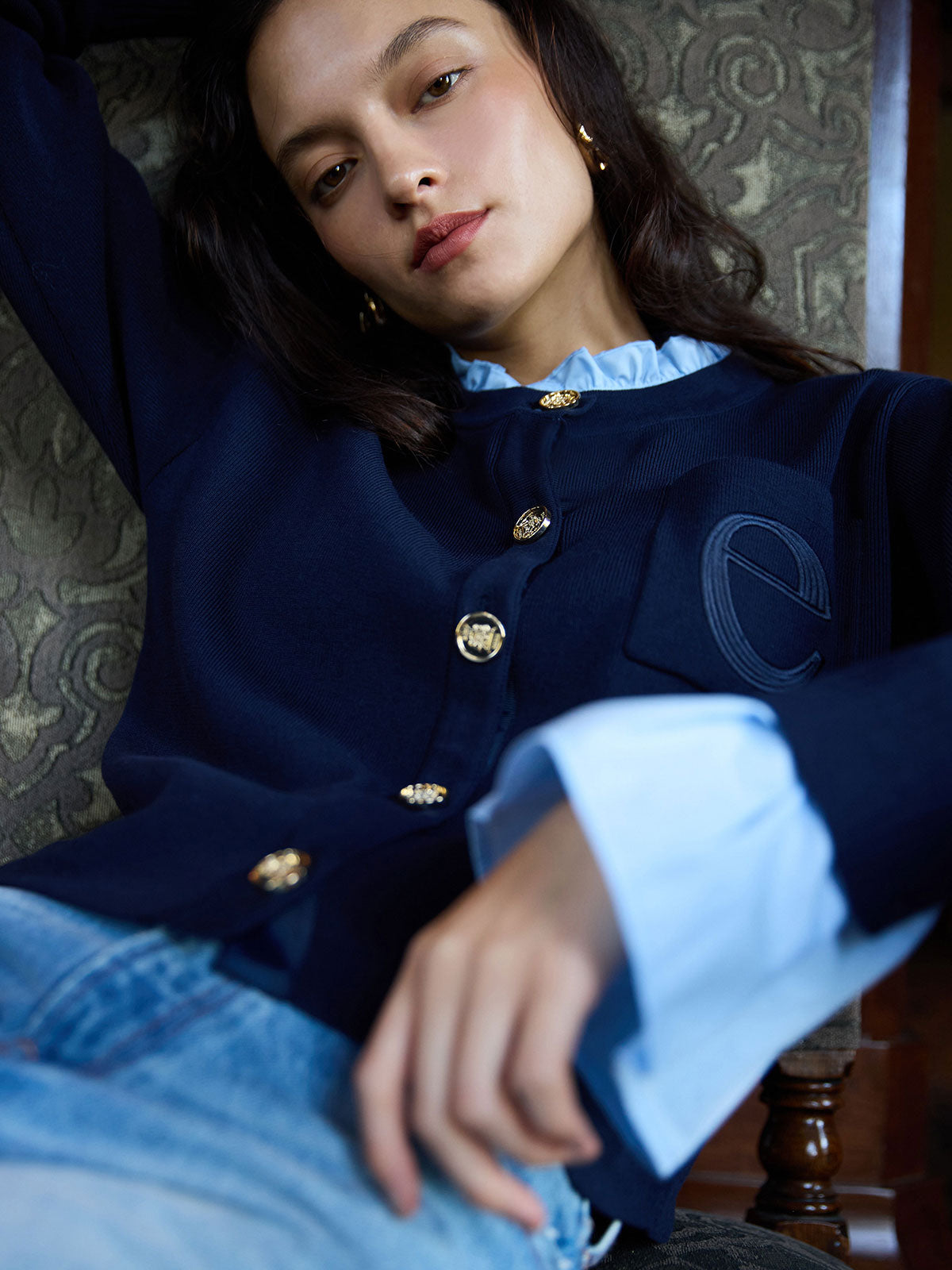 【New Color】Attached collar ニットジャケット