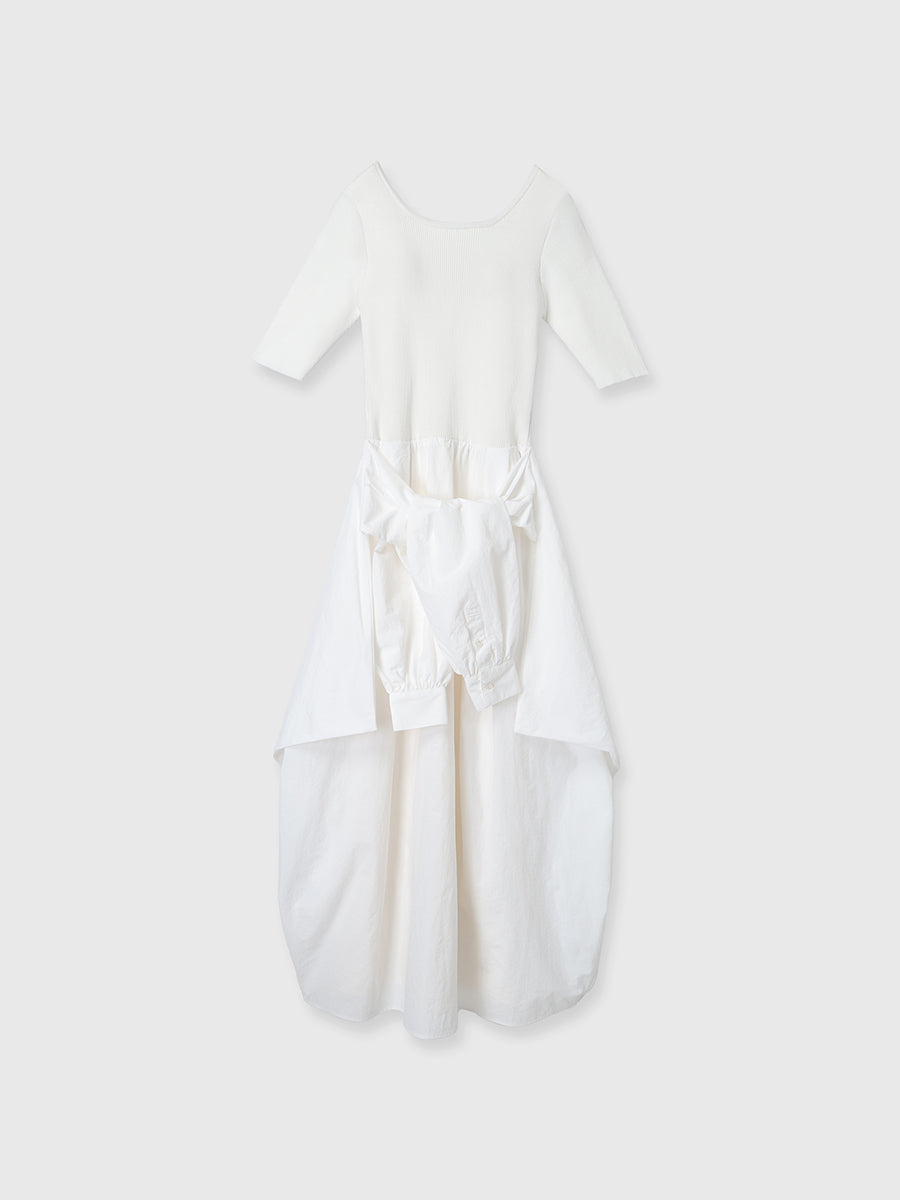 美品✨OBLI シャツドッキングギャザーワンピース　ホワイト　1 シャツドッキングデザインワンピース
