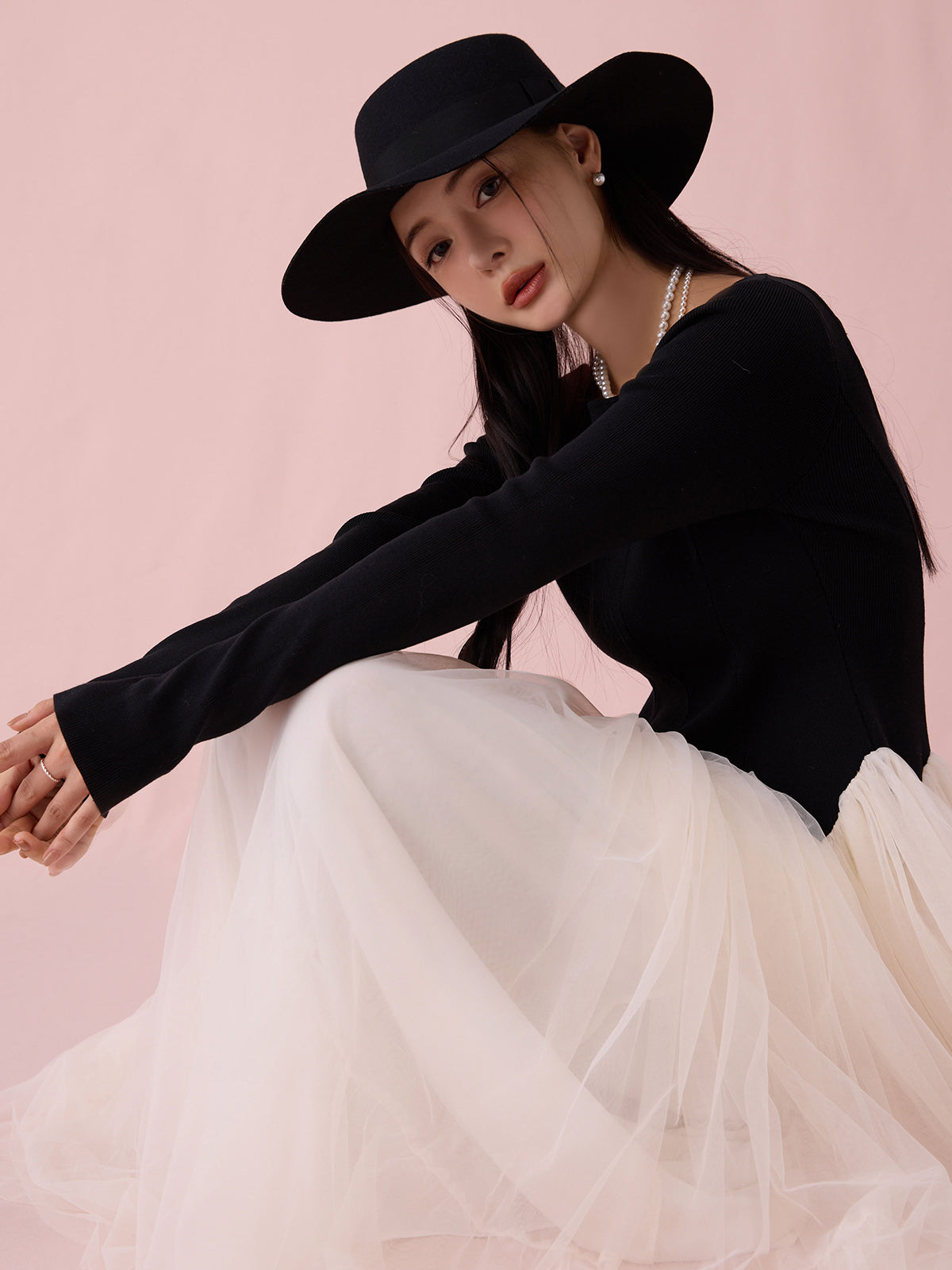 eimy カーブシルエットニットコンビチュールフレアワンピース　新品M エイミー カーブシルエットニットコンビチュールフレアワンピース