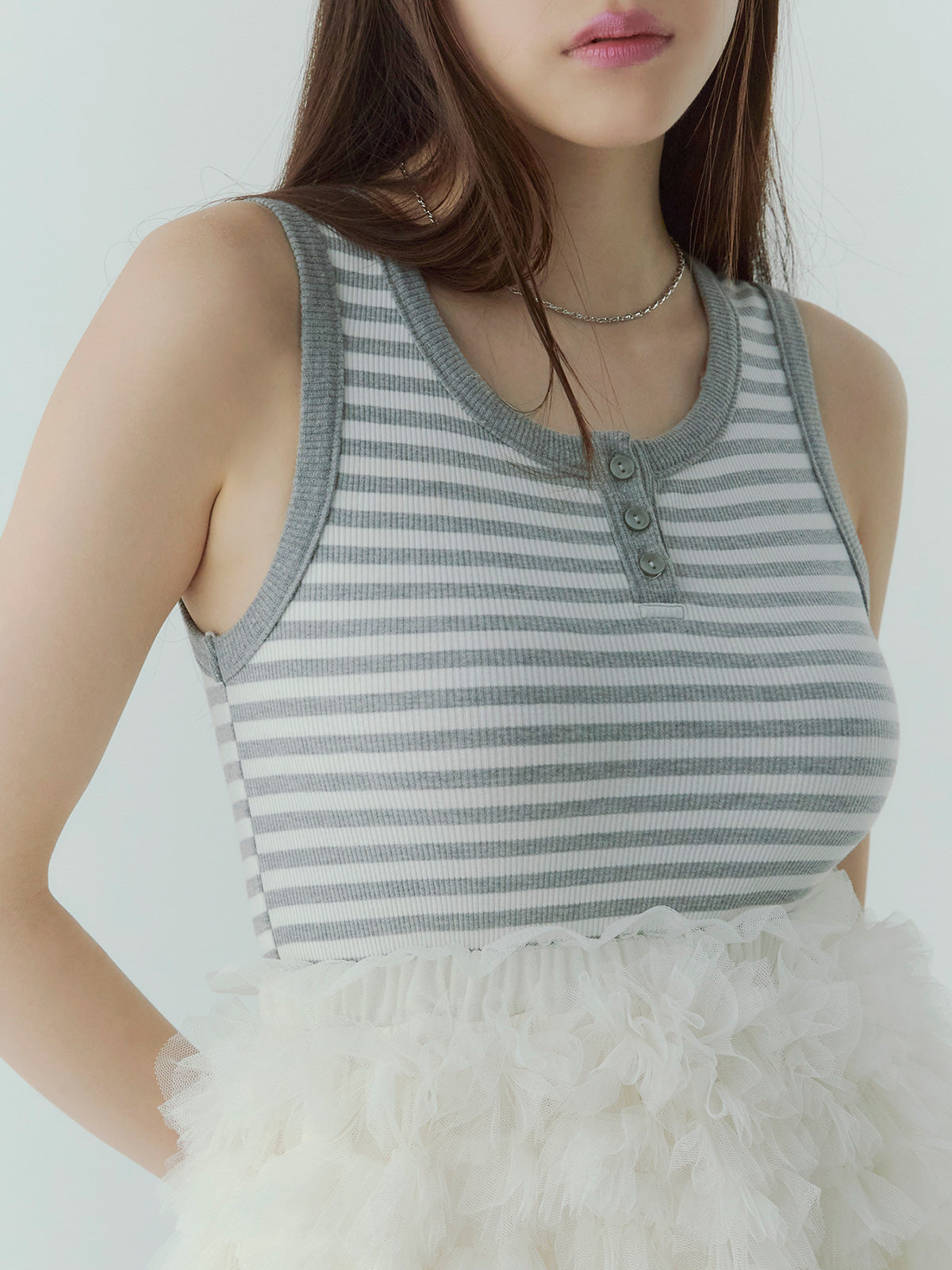 カットドッキングフリルチュールワンピ