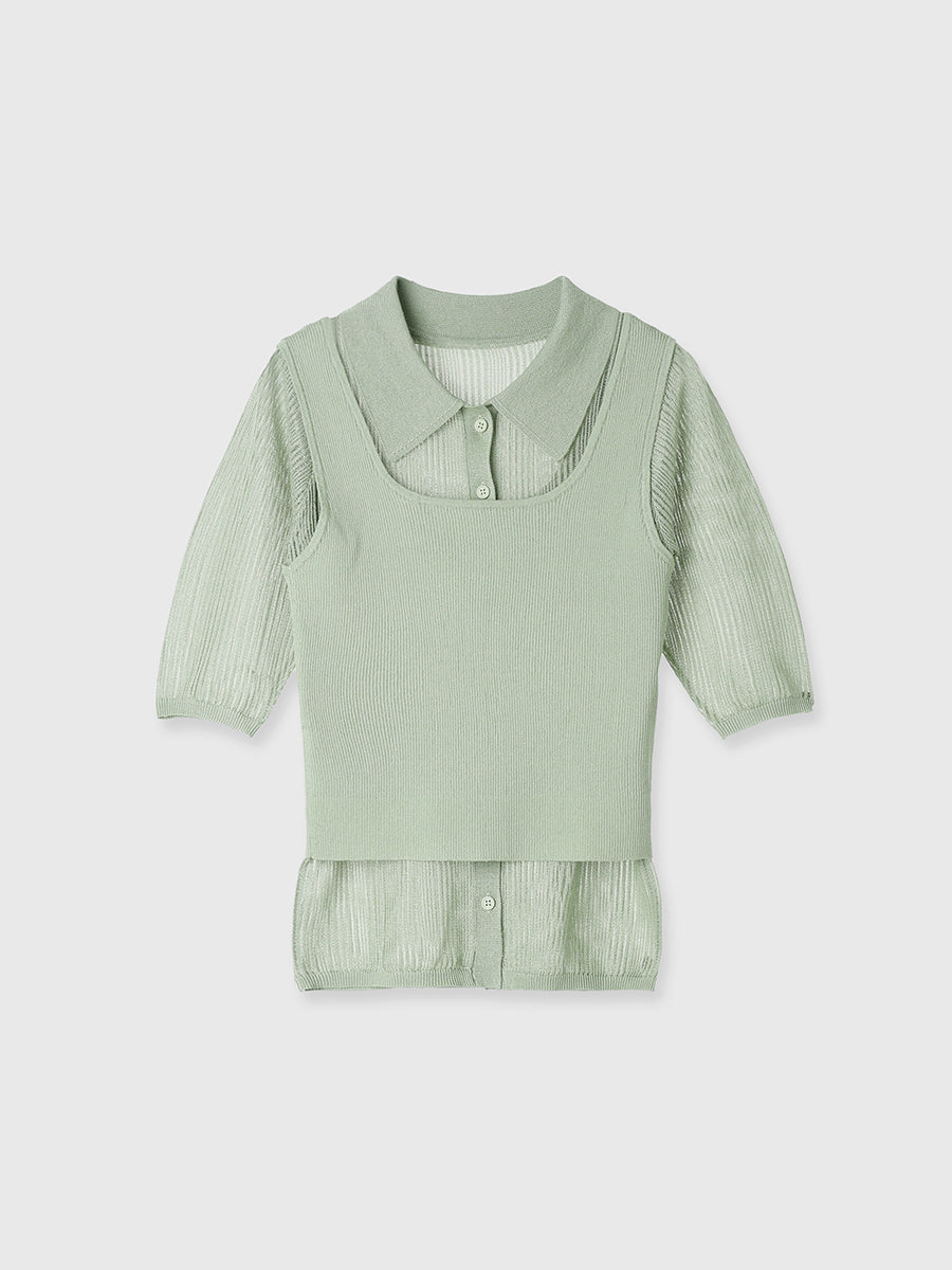 透かし編みニットアンサンブル