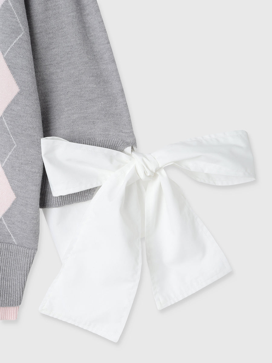 アーガイルシャツドッキングレイヤードニット