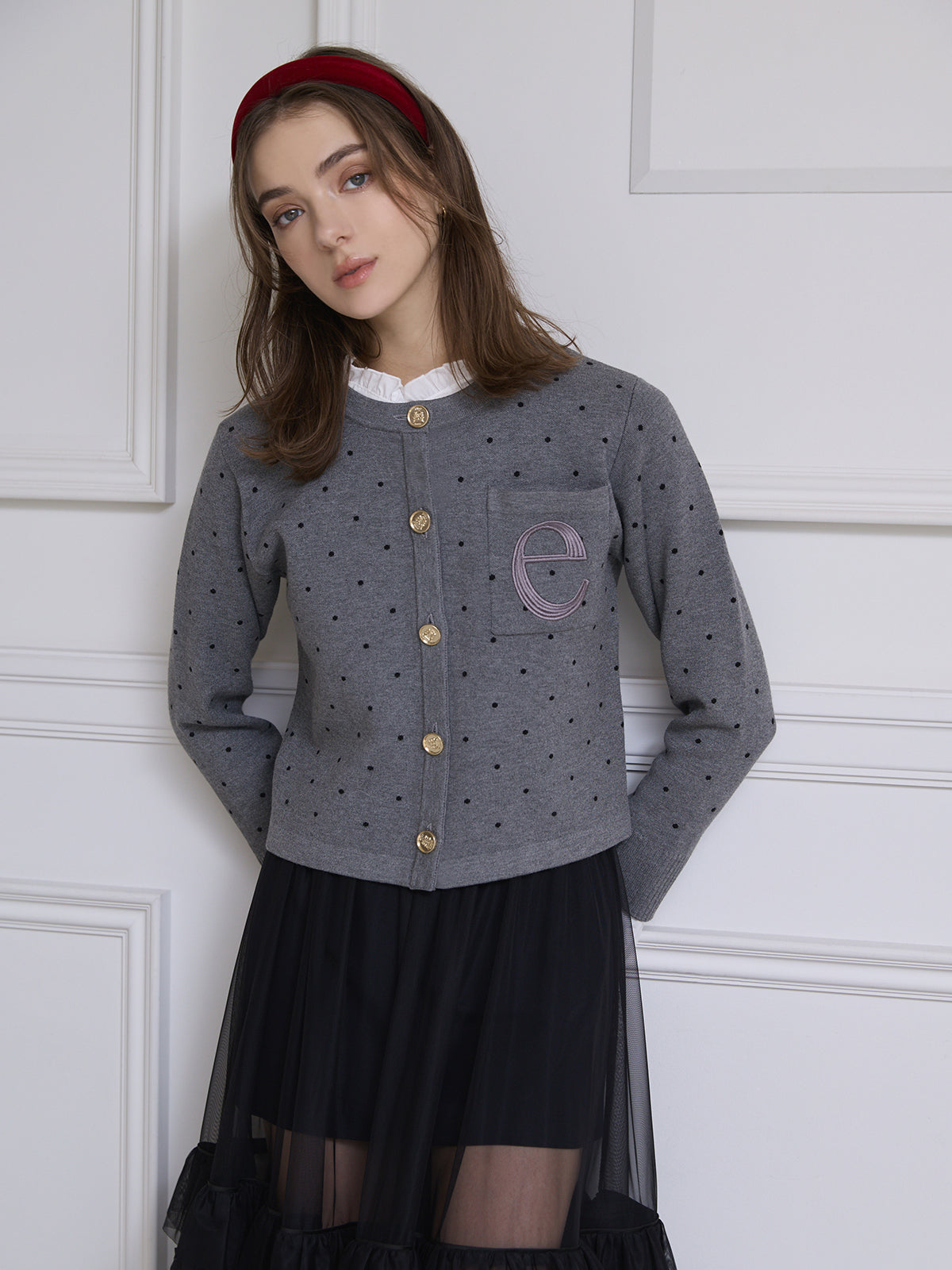 MODEL:175cm／COLOR:DOT GREY／SIZE:F