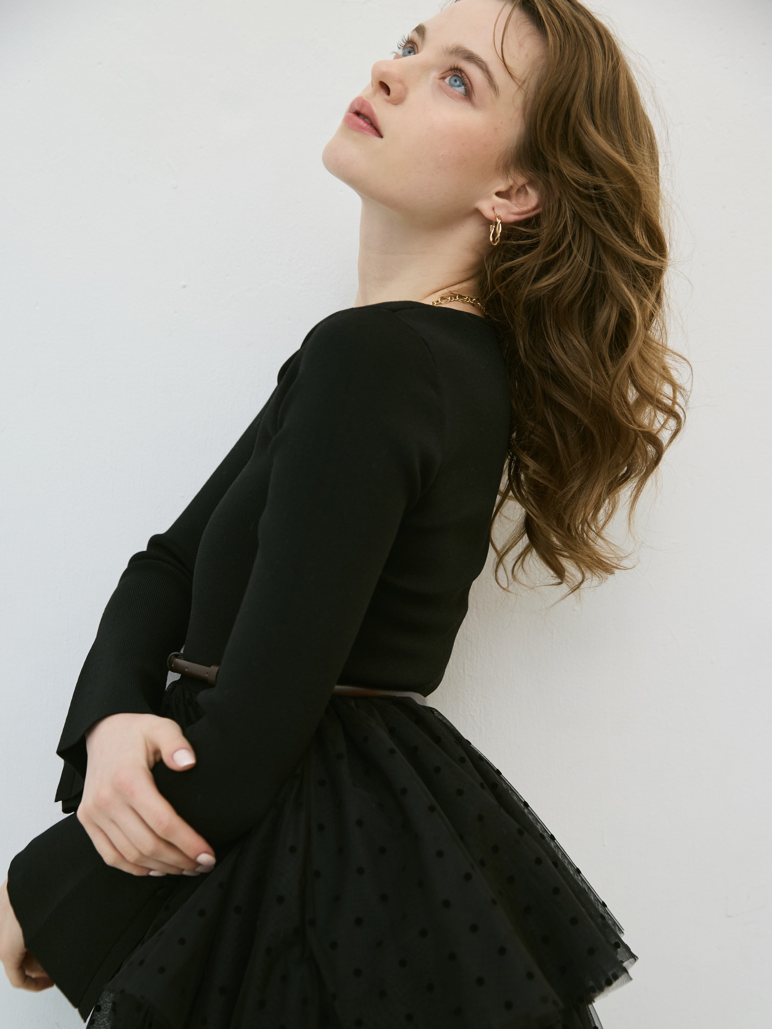 チュールドッキングニットワンピース