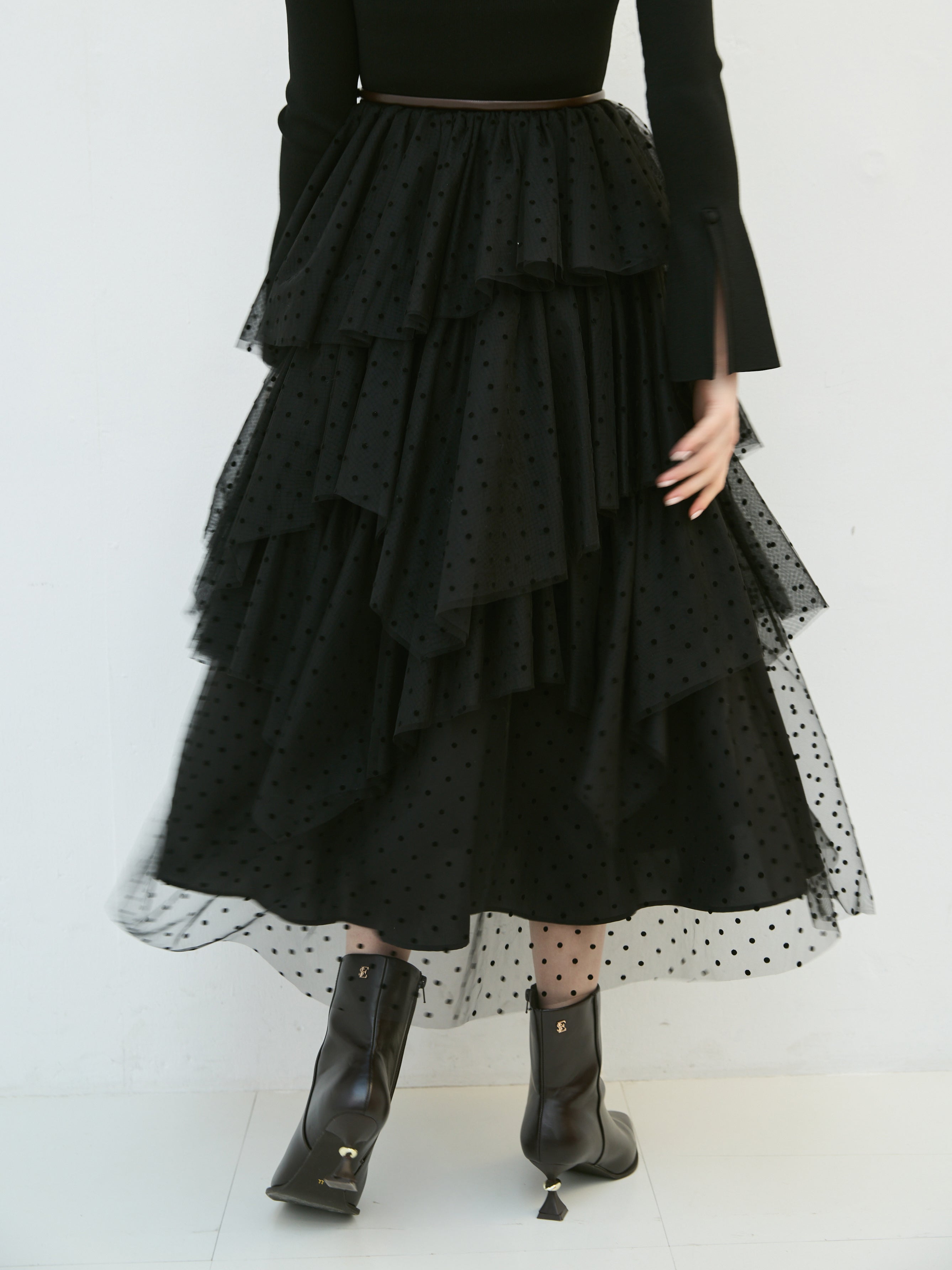 チュールドッキングニットワンピース