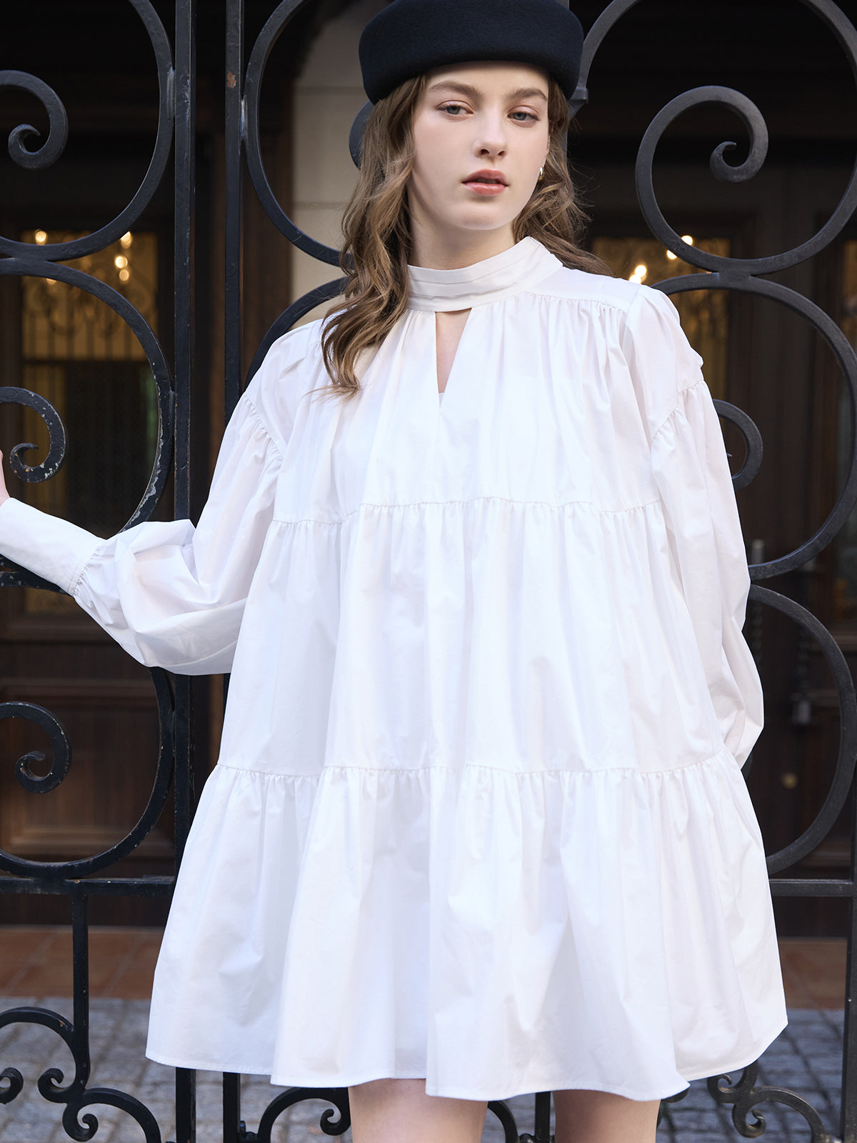 ボウタイシャツフレアワンピース