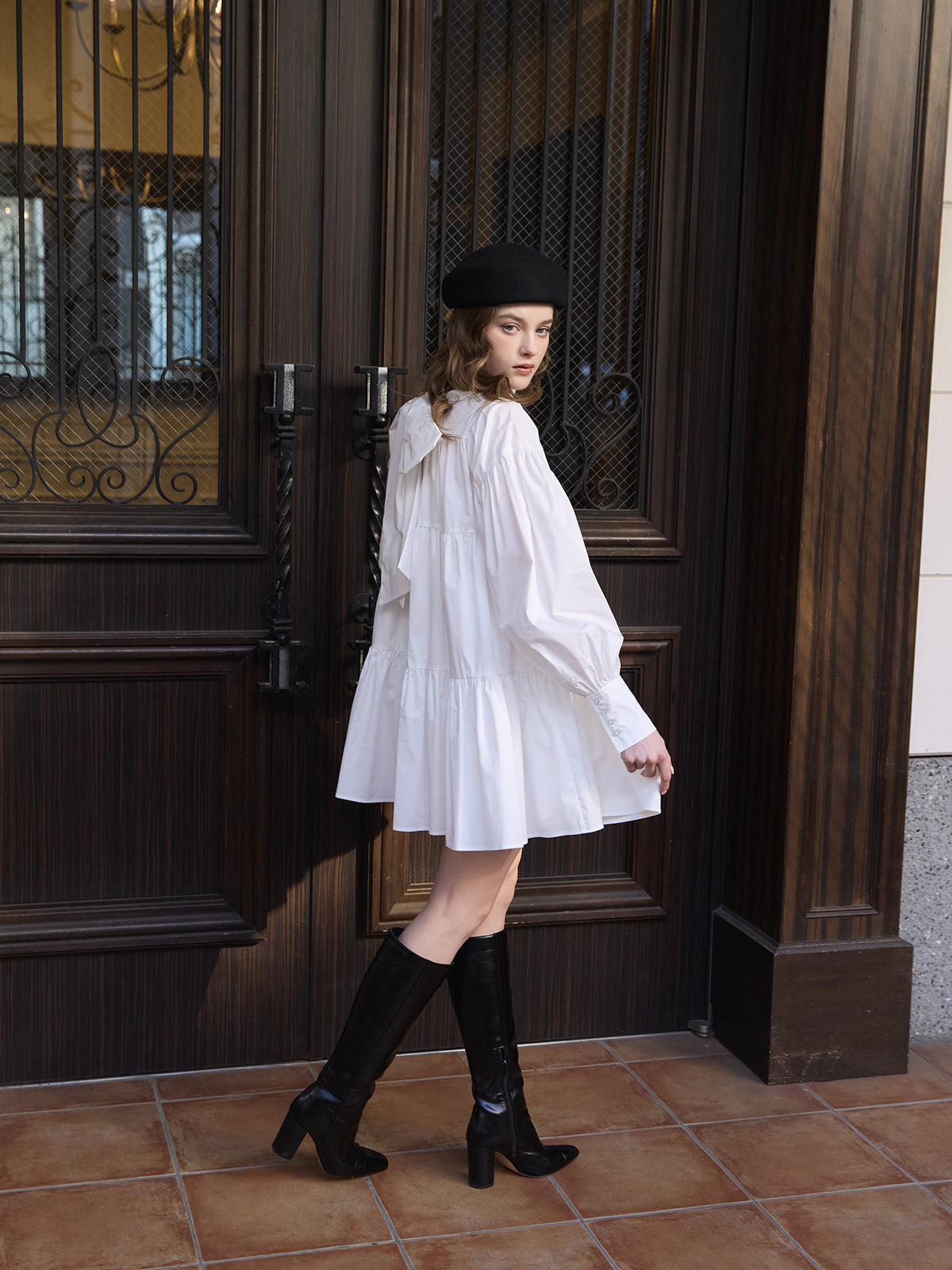 ボウタイシャツフレアワンピース