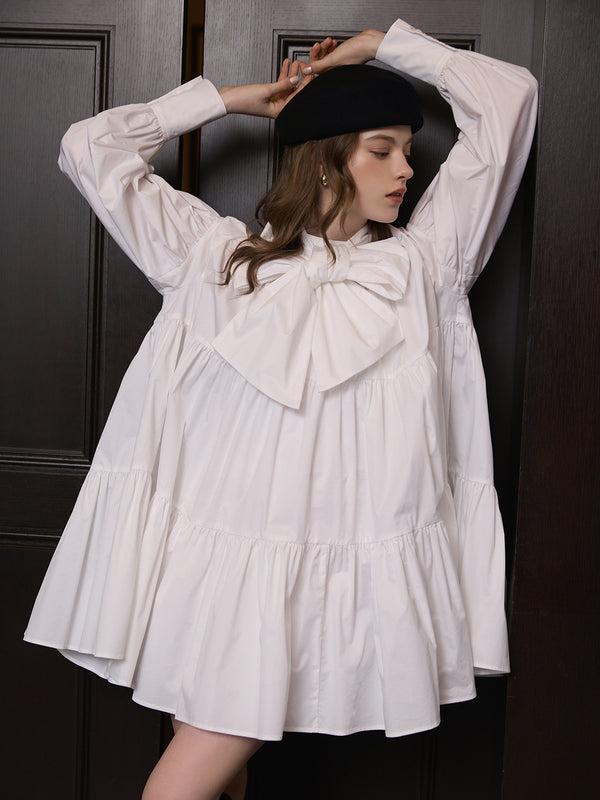 ボウタイシャツフレアワンピース