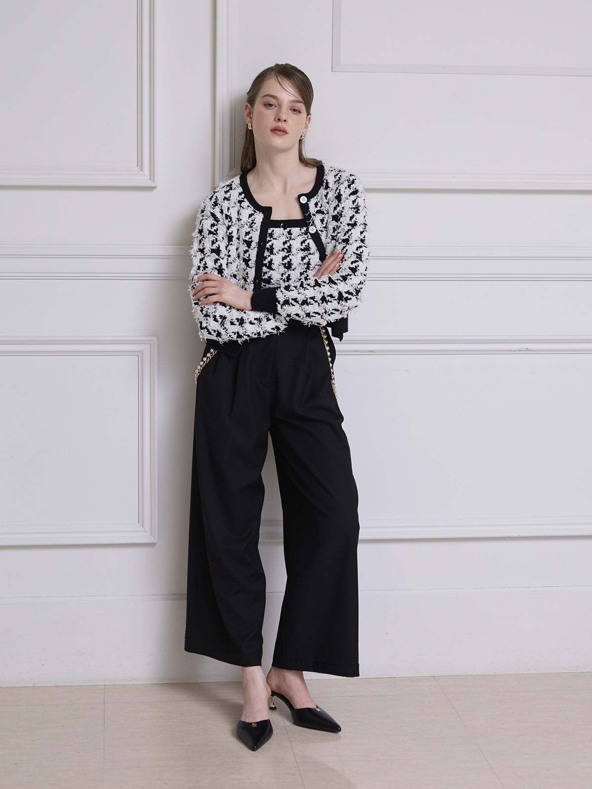 ハウンドトゥースニットアンサンブル